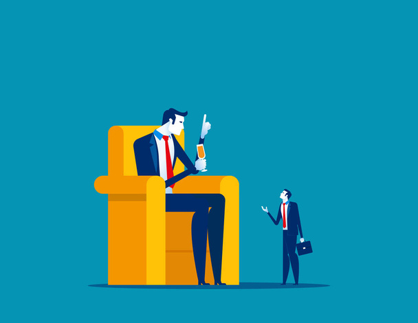 Big boss sitting on chair and talking employee. Concept business - Vector, Image