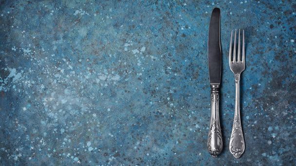 Vintage silver fork and knife - Fotoğraf, Görsel