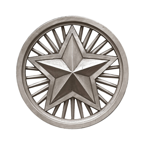 Декоративная серебряная звезда выделена на белом фоне. Элемент дизайна с траекторией обрезки
 - Фото, изображение