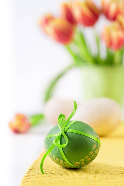 Easter background in red, orange and green  - Фото, зображення