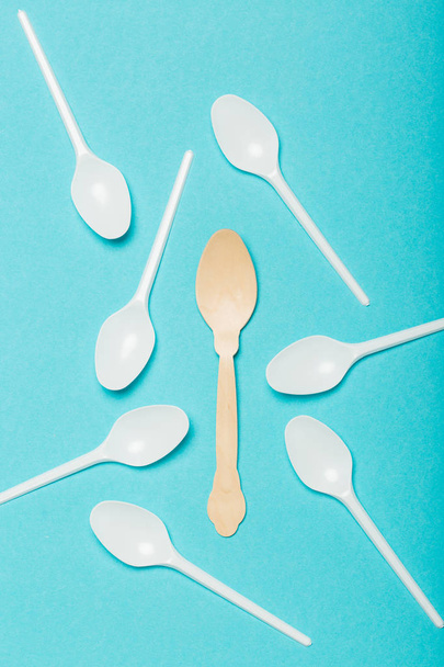 Eco dishes, wooden and plastic spoons - 写真・画像