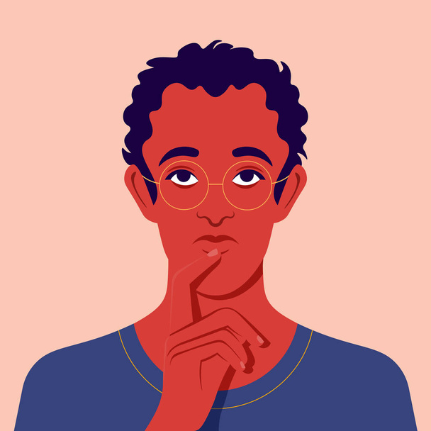 Portrait of a thinking man. Suppose. Guess and make a decision. Guy avatar. Vector flat illustration - Vector, Image