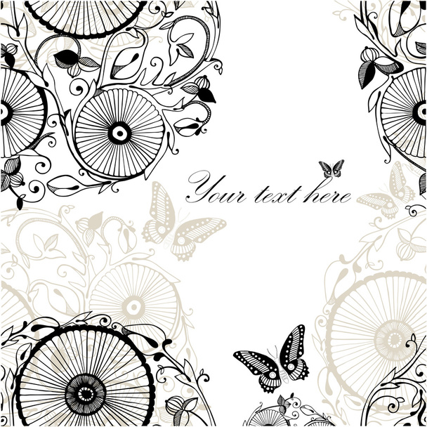 Card design with black flower ornament isolated on white. - Vektor, kép