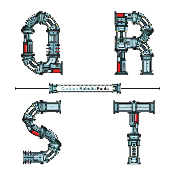 Alphabet Typography Font Cartoon Robotic style in a set QRST - Vettoriali, immagini