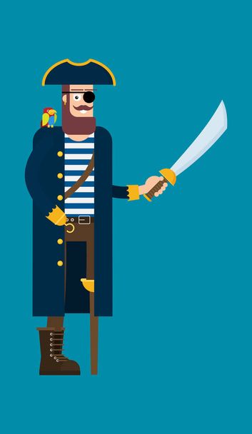 illustration of old pirate man with parrot on shoulder - Wektor, obraz