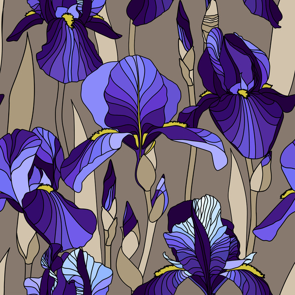 Decorative lilac iris flower in blue retro colors. - Vector, Imagen