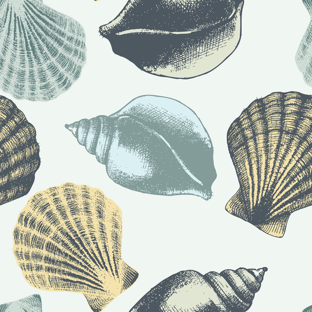 Hand drawn seamless pattern with sea shell in pastel colors. - Vektor, obrázek