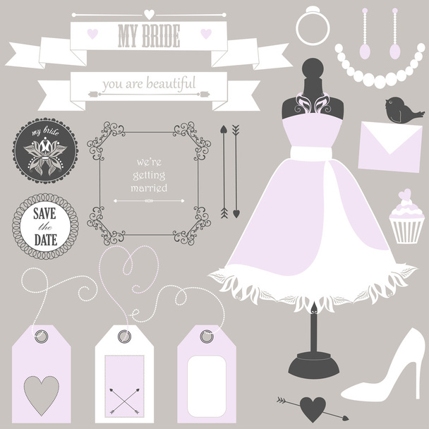 Wedding elements and signs for bride. - Vector, imagen
