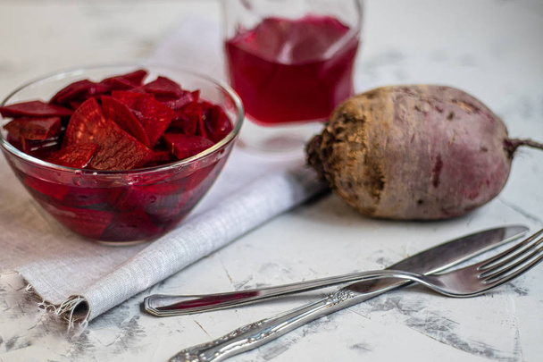 Sour, fermented, sour beets. Ideal for both diet and daily nutrition. Vegetarians and vegans can eat it. Beneficial bacteria improve the functioning of the gastrointestinal tract. - Photo, Image