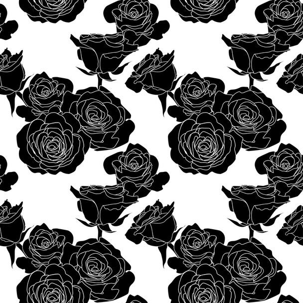 Vector seamless pattern with black roses flowers. - Vector, Imagen