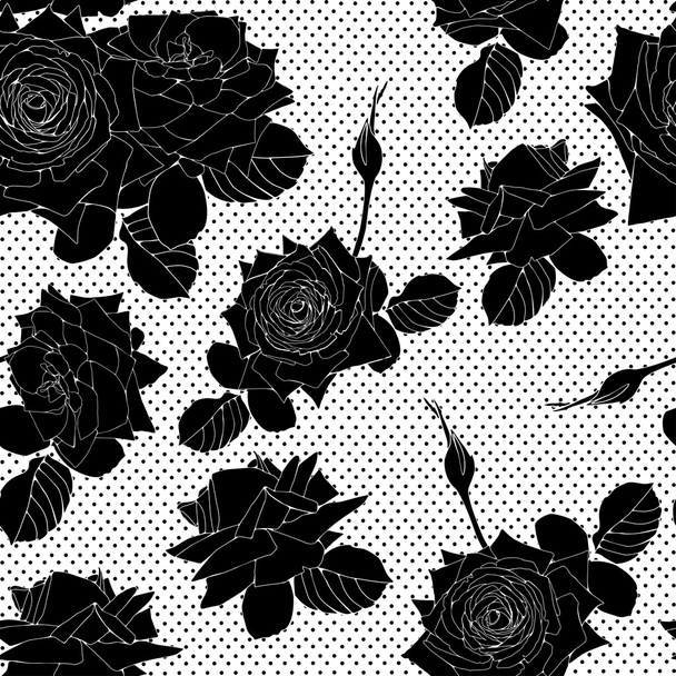 Delicate pattern with black roses flowers. . - Vector, Imagen