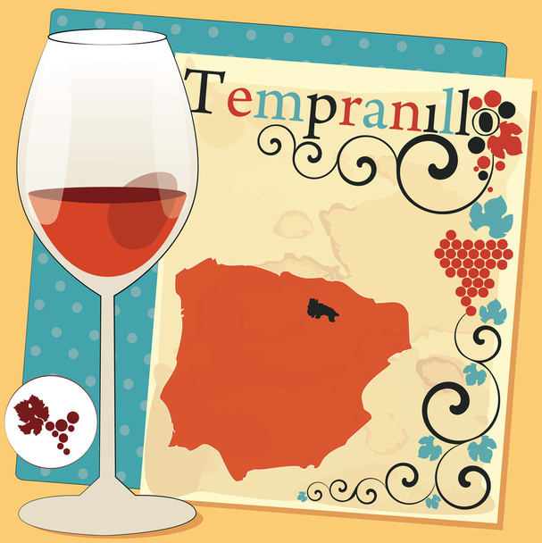 Card with glass for Spanish red wine - Вектор, зображення