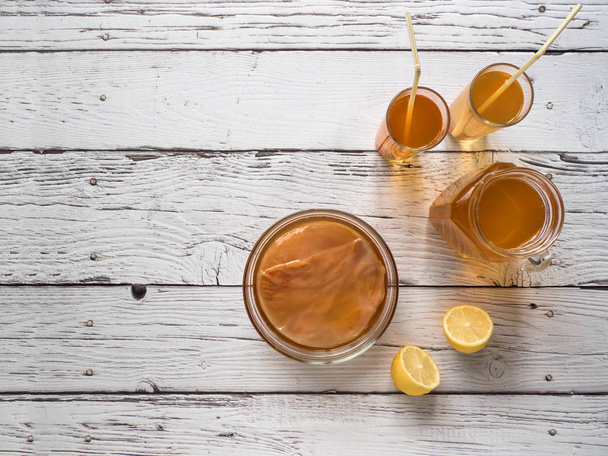Organic fermented tea drink Kombucha with lemon - Photo, Image