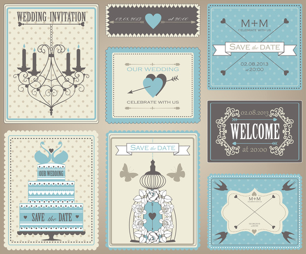 Vector collection of vintage wedding cards. - Vettoriali, immagini