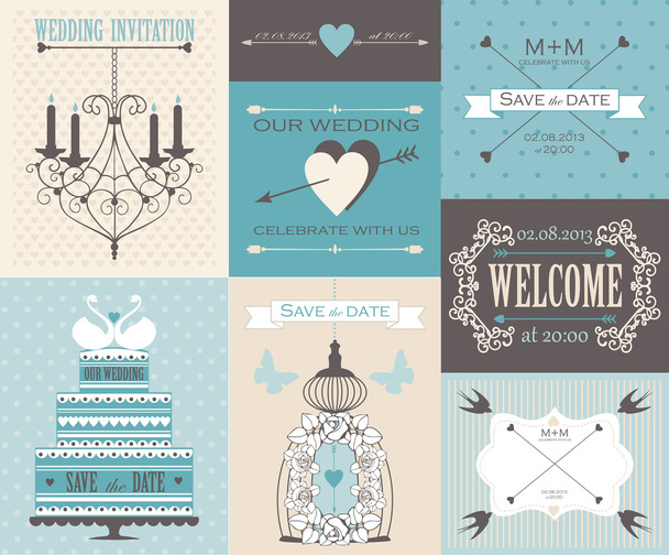 Vector collection of vintage wedding cards. - Vector, Image