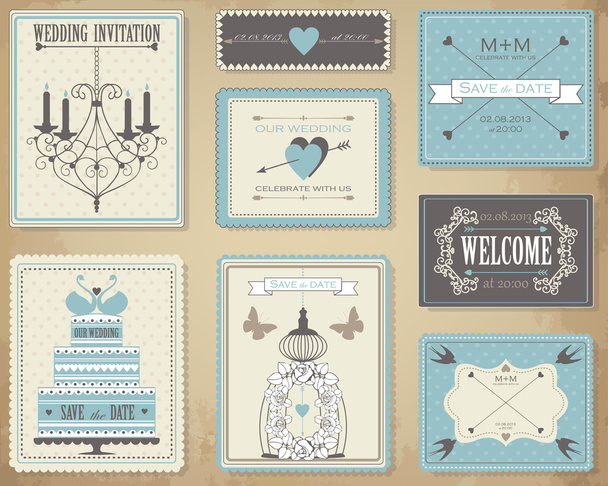 Vector collection of vintage wedding cards. - Vettoriali, immagini