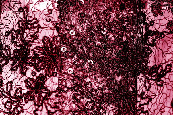 Textur, Muster, Spitzenstoff in Rot auf weißem Hintergrund. deli - Foto, Bild