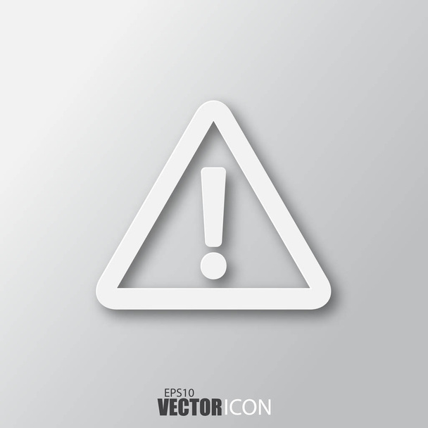 Warning icon in white style with shadow isolated on grey backgro - Vector, Image