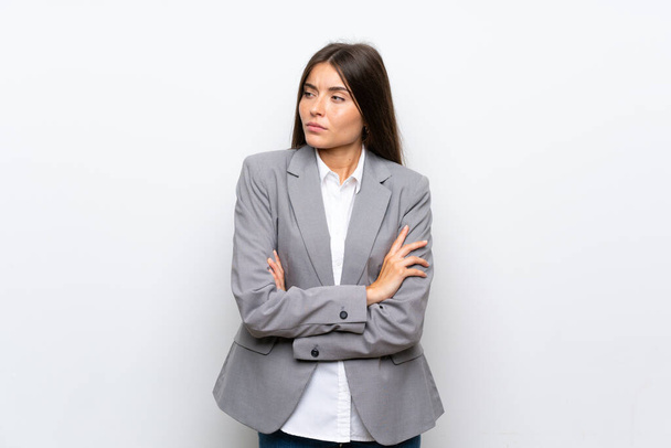 Fiatal üzletasszony elszigetelt fehér háttér portré - Fotó, kép