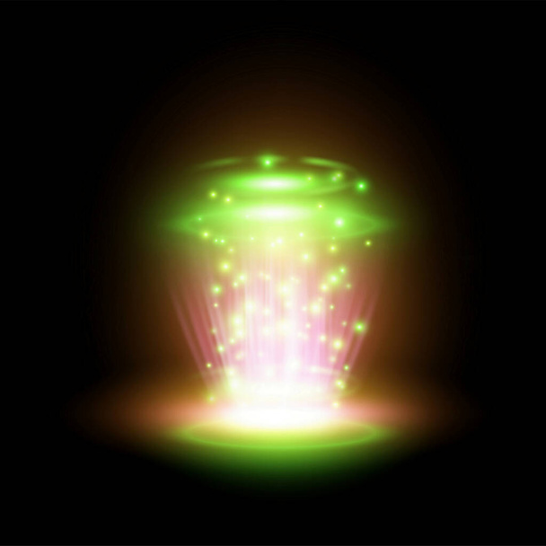 Magisch groen en roze portaal of ufo teleport - Vector, afbeelding