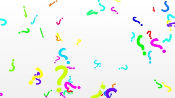 3d Vraag Marken Vallende in slow motion Rainbow kleuren op witte achtergrond - 4k naadloze lus beweging achtergrond animatie - Video