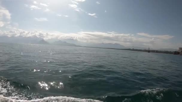 Beautiful deep blue Mediterranean Sea water. Ocean waves. Cruise ship vacation in Europe. Environmental and nature with deep blue sea. Reflection of sky and water ripples - Footage, Video