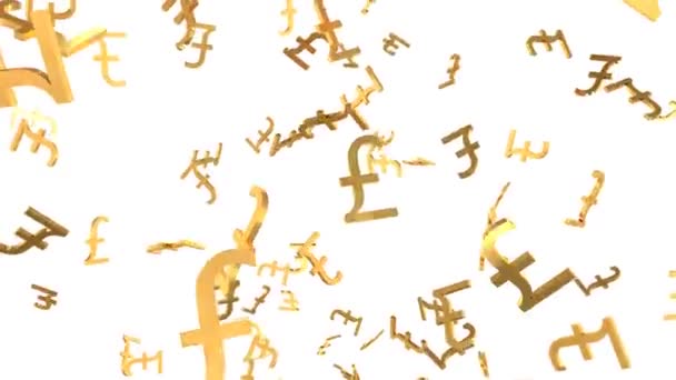 Signos brillantes de la libra dorada cayendo en la animación en cámara lenta 3D - Animación de fondo de movimiento de bucle inconsútil 4K
 - Metraje, vídeo