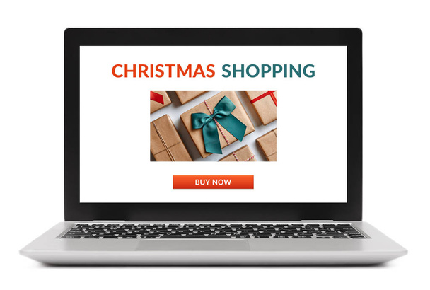 concepto de compras de Navidad en la pantalla del ordenador portátil
 - Foto, Imagen