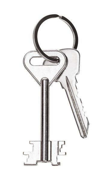 két ajtókulcs a kulcstartón elszigetelt fehér - Fotó, kép