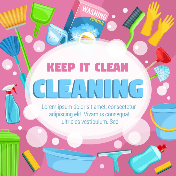 Cleaning and washing detergents and tools - Vector, Image