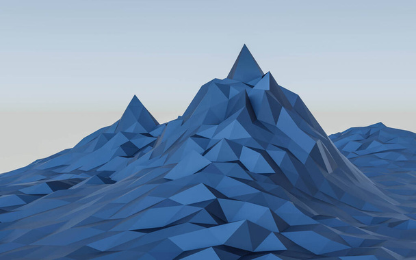 blue low poly mountain landscape 3d render illustration - Photo, Image