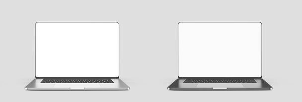 Laptop template isolated on brick background. Mockup. - 写真・画像
