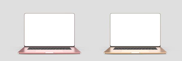 Laptop template isolated on brick background. Mockup. - 写真・画像