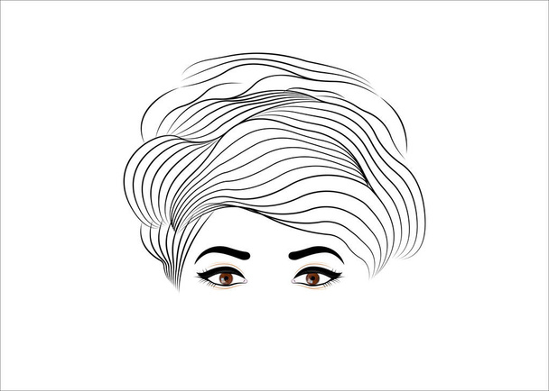 coiffure szalon logó, Vintage Fashion Woman frizura koncepció. Stílusos design szépségszalon szórólap vagy banner. Vektor portré lány sziluett elszigetelt fehér háttér - Vektor, kép