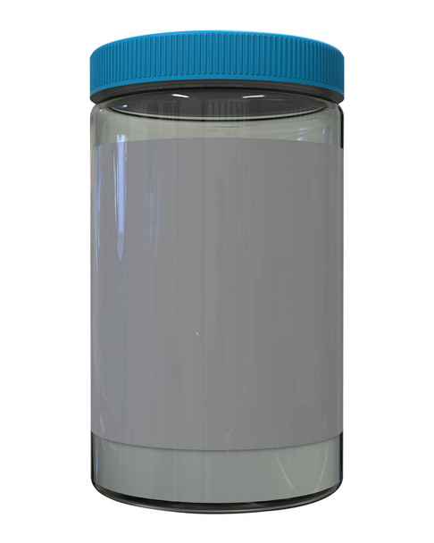 ilustração 3d, recipiente de vidro com a tampa azul no fundo branco
 - Foto, Imagem