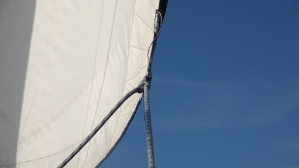 Rüzgarda sallanan beyaz yelkenli. Yavaş çekim - Video, Çekim