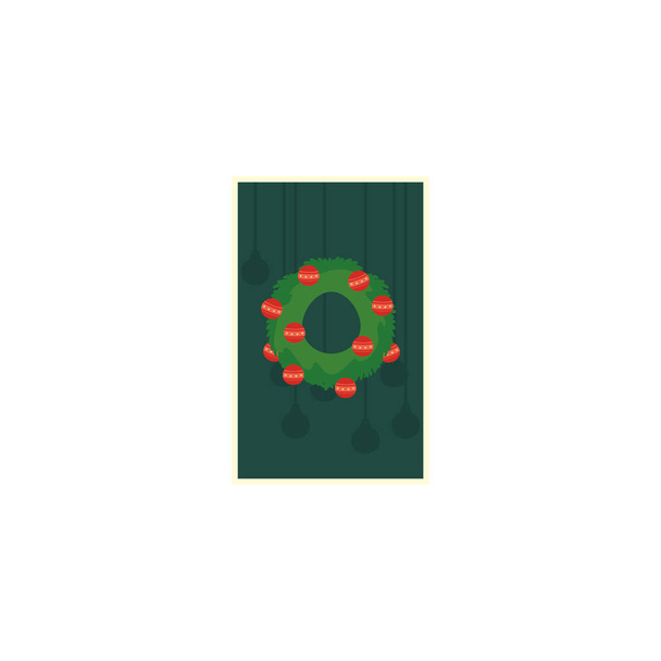 christmas card with wreath with red balls - ベクター画像