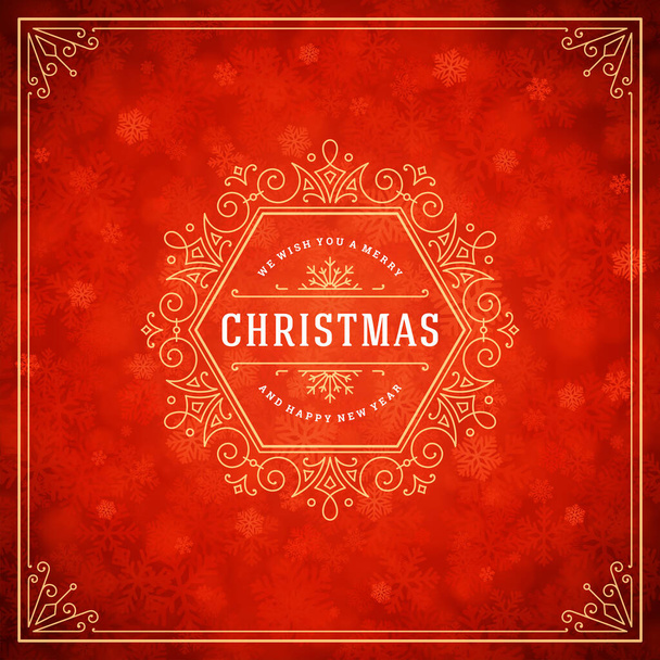 Feliz Navidad y feliz año nuevo tarjeta de felicitación de texto diseño tipográfico vintage, decoración adornada vacaciones de invierno deseo
 - Vector, Imagen