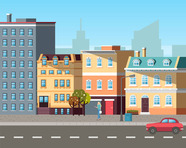 Street with Buildings and Cars on Roads Vector - Vector, Image