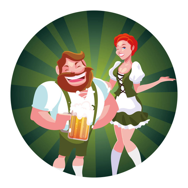 pareja de personas con vaso de cerveza en la mano en fondo blanco
 - Vector, imagen