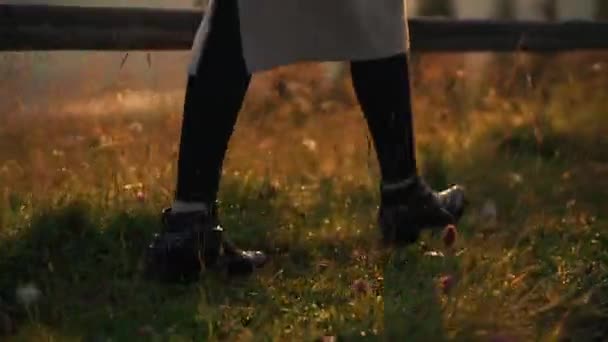 girl walks on grass in the sunlight - Кадри, відео