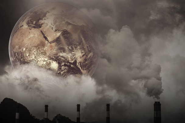 Earth with Air pollution crisis toxic sulfur smoke from coal power plant industrial carbon emit concept. Elements of this image furnished by NASA - Fotoğraf, Görsel