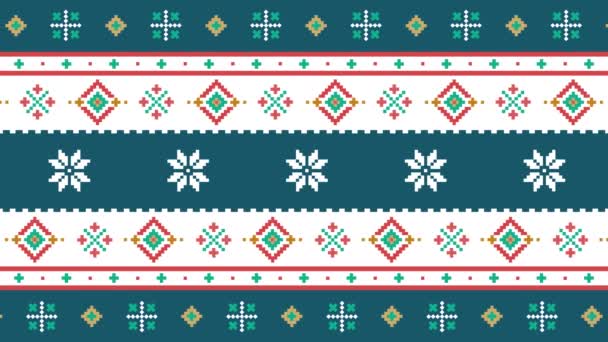 ホリデーのための新年とメリークリスマスのお祝いのピクセルパターン。ノルウェー、スウェーデン、フィンランド、ウクライナ、ポーランド、ロシアの伝統的なラップランドベクトルパターン、民俗芸術刺繍装飾品.  - 映像、動画