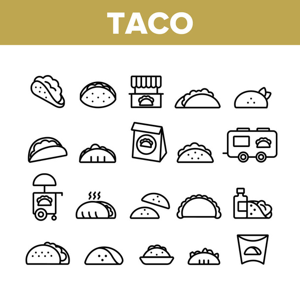 Taco Burrito Collection Elements Icons Set Vector - Вектор, зображення
