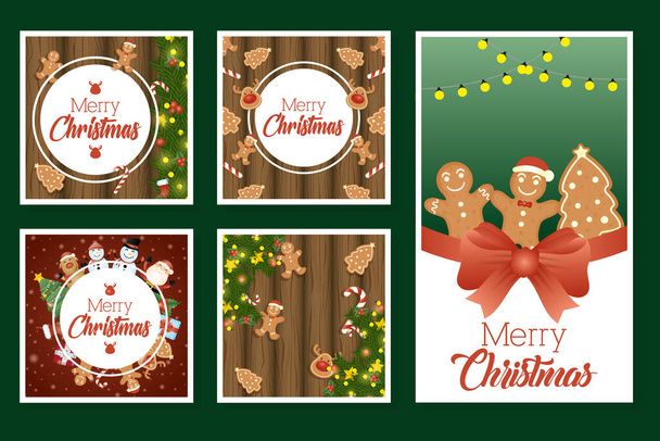 веселые рождественские открытки с декоративными предметами
 - Вектор,изображение