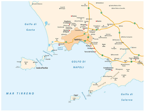 Mapa zatoki Neapolu w języku włoskim - Wektor, obraz