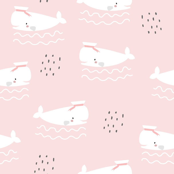 Seamless pattern with cute sperm whale . A Scandinavian-style whale. For printing on fabric, paper, children's clothing. - Vektor, Bild