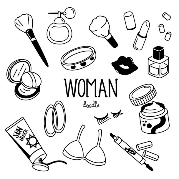 Hand drawing styles with woman items. Doodle woman item. - Vector, Image
