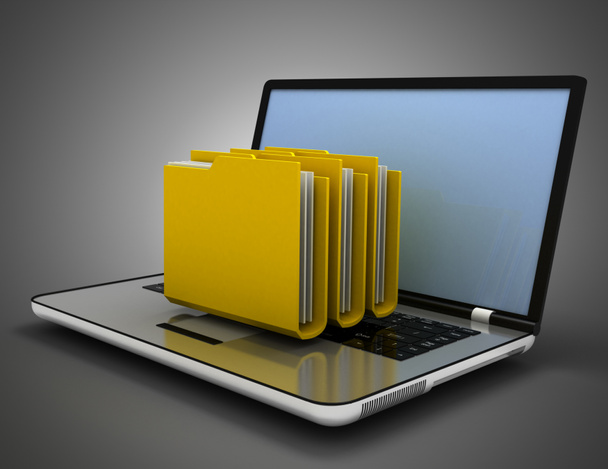 3D laptop és fájlok koncepció. 3d illusztráció - Fotó, kép