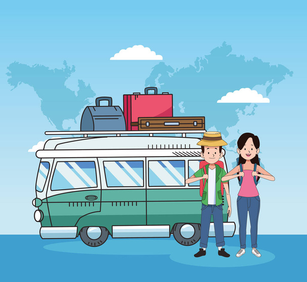 Happy tourists and travel design - Vector, Image
